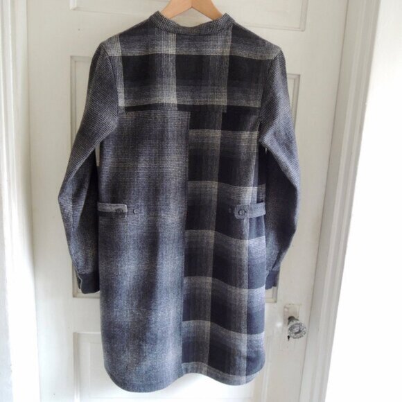 Pendleton Black & Gray 100% Wool Mixed Plaid Duster Topper XS - Picture 6 of 10